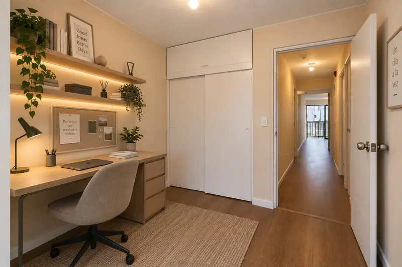 Dormitorio secundario ambientado como home office